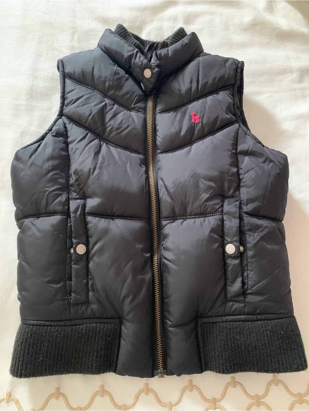 Old Navy Black Quilted Puffer Vest with Pink Logo